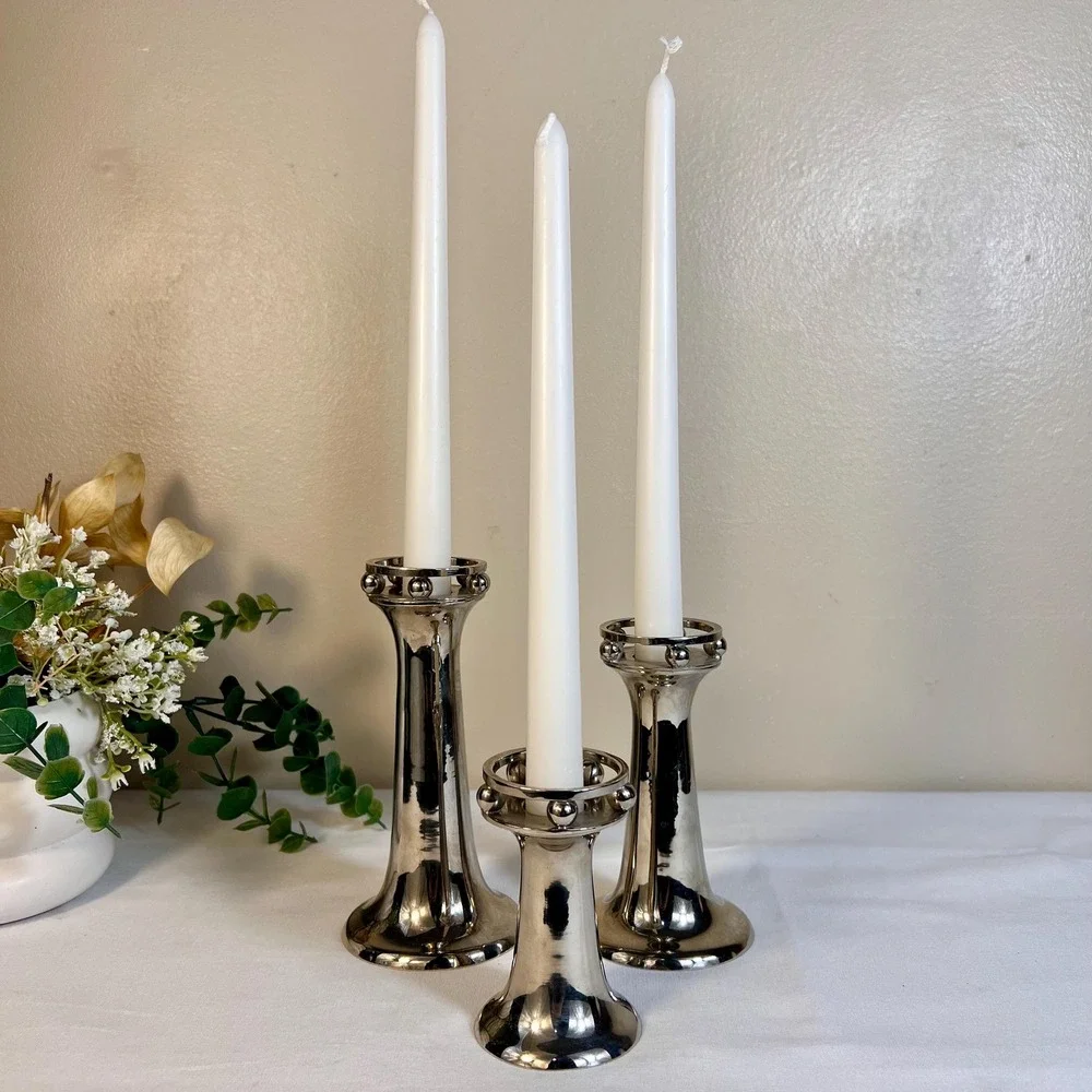 Vintage MCM Silver Plated Ball Candlestick Holders | RARE | Set of 3